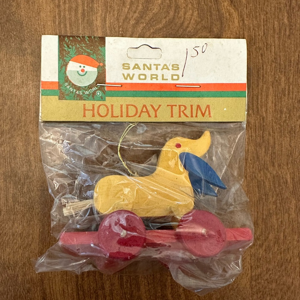 Vintage Santa World Kurt Adler Christmas Ornament Wooden Animal Holiday Trim NOS